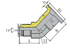 45º JIC MALE 74º CONE/SAE FLANGE 3000PSI